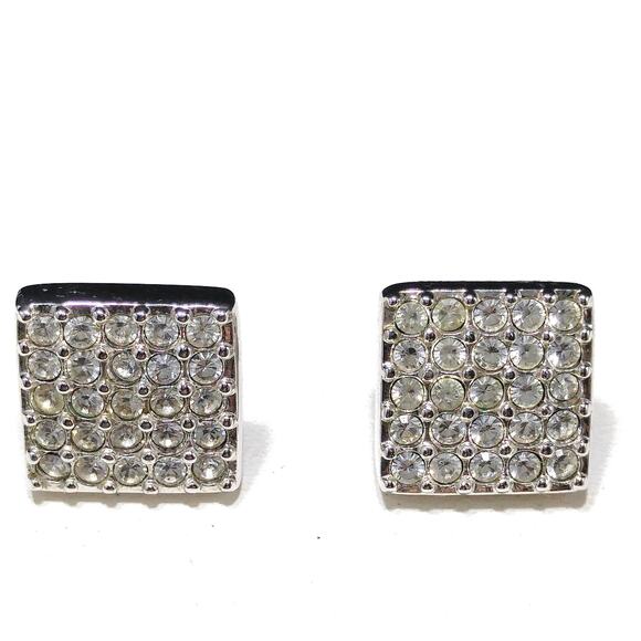 Vintage Swarovski Square Rhinestone Post Earrings, Swan Logo, Rhodium Plated - Picture 3 of 10